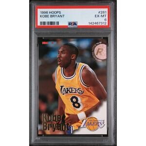 1996 HOOPS #281 KOBE BRYANT ROOKIE CARD LOS ANGELES LAKERS - PSA 6